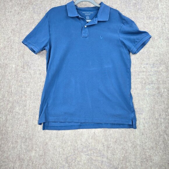 American Eagle Outfitters Mens Blue Super Soft Cotton Polo Shirt M - Picture 1 of 8